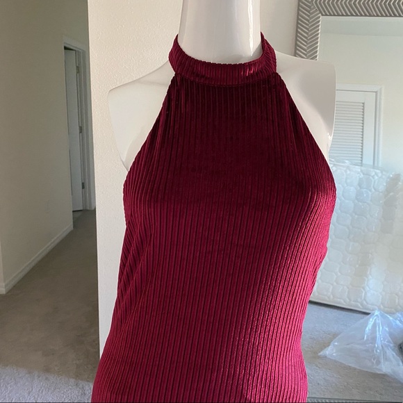 FOREVER 21 BURGUNDY RIBBED HALTER MAXI DRESS SIZE S NWT - Picture 6 of 8